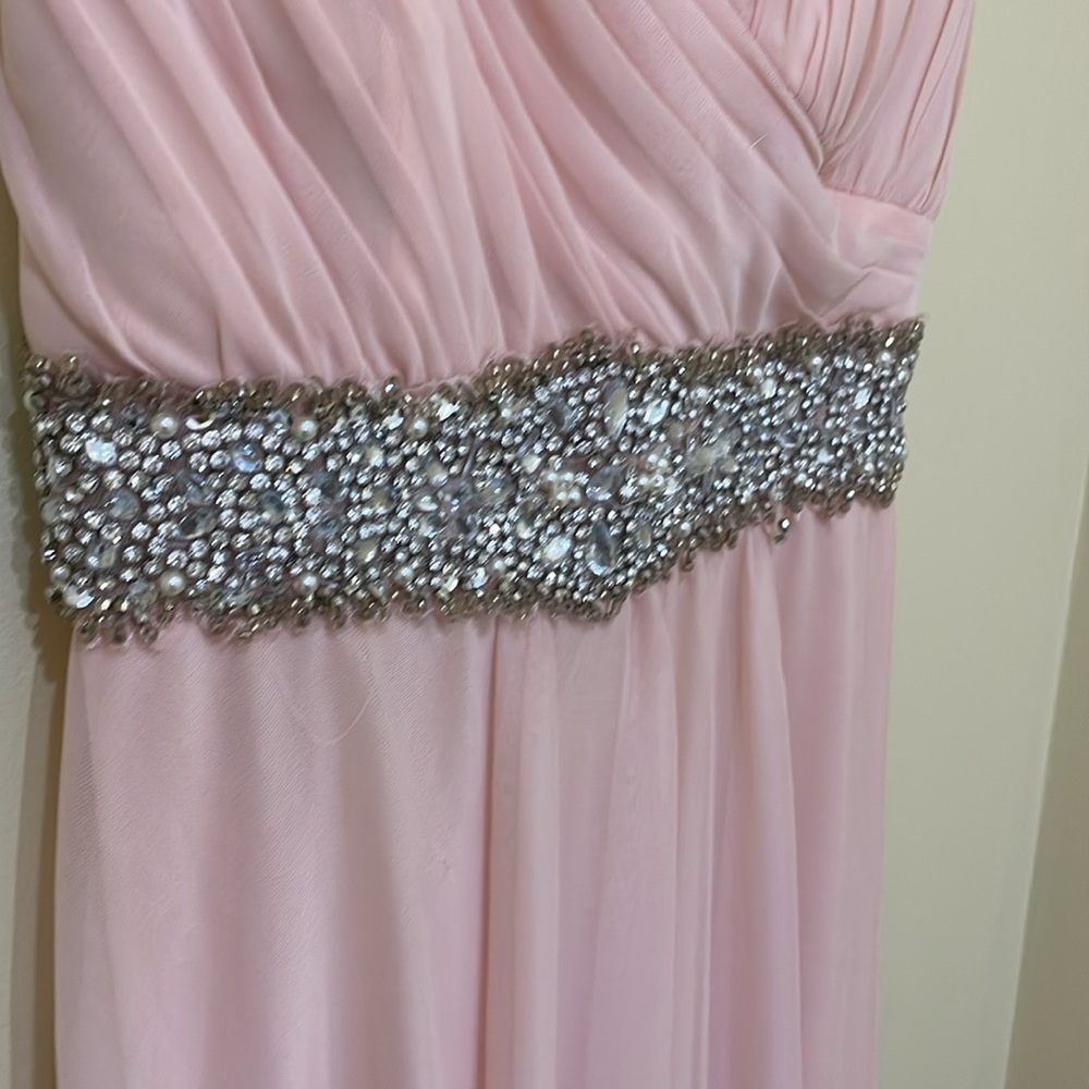 Pink Strapless Gown with Embellished Waist Size 5 -Waist about 26” - Picture 5 of 6